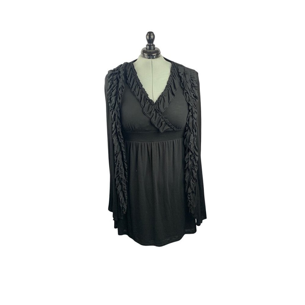INC International Concepts Black Sleeveless Ruffled V-Neck Dress Womens 1X